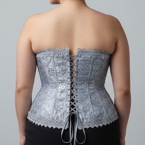 Fredericks of Hollywood Light Gray Sequin Corset Bustier Top Size 44